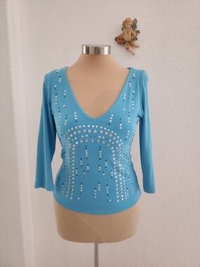 D.P.C | Teal V-Neck Top with Studded Design